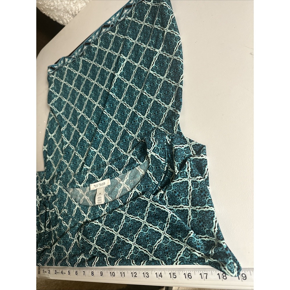White House Black Market Geometric Print Sheath Dress Medium Blue Teal Career - Picture 8 of 10